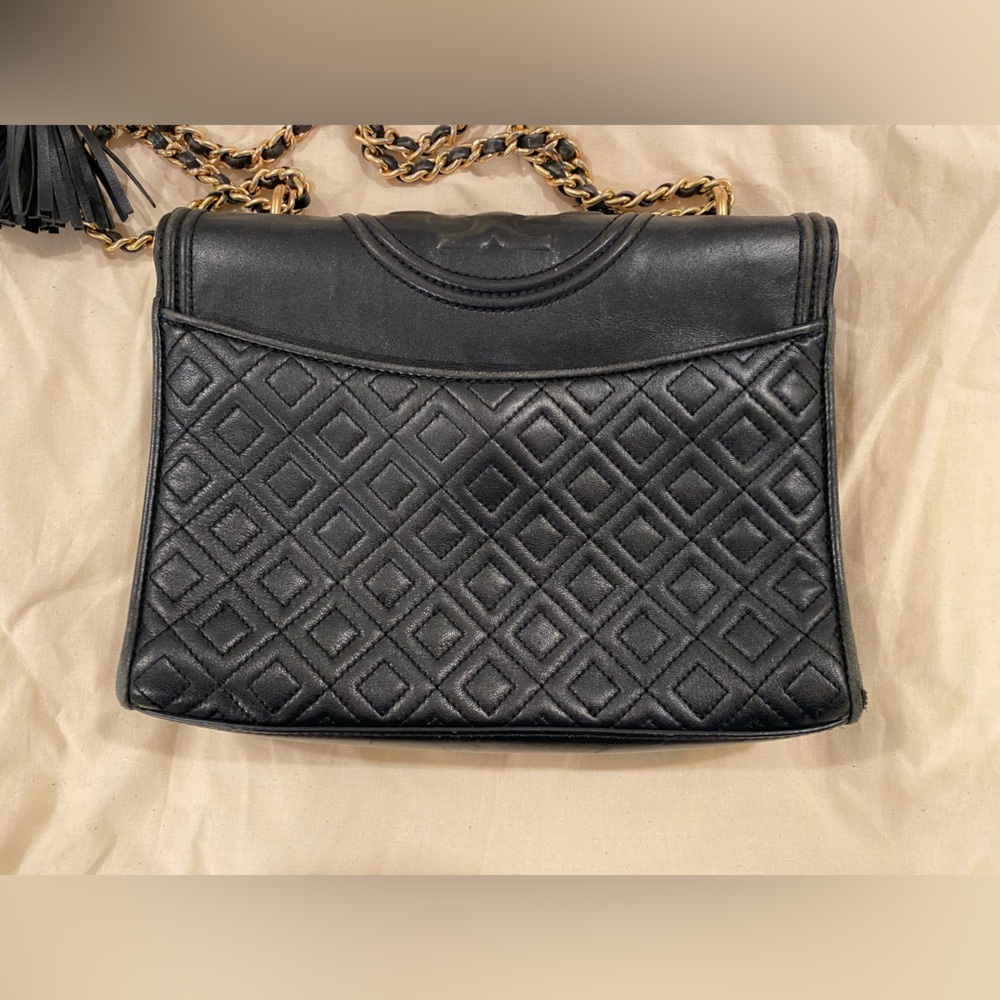 Tory Burch Fleming Diamond Quilted Lamb Leather Purse Black - Picture 9 of 16